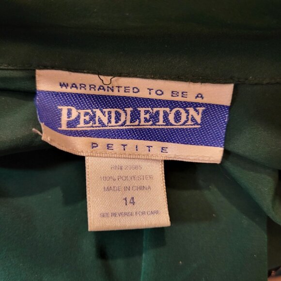 Vintage Pendleton Petite Womens Green Long Sleeve Blouse With High Neck & Button - Picture 4 of 5